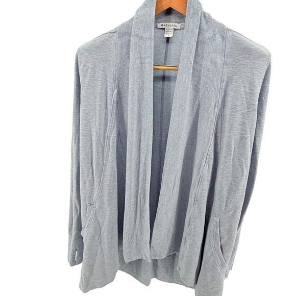 Athleta Gray Open Front Cardigan Sweater Thumb Hole Cuffs Ribbed Womens M - Picture 1 of 9